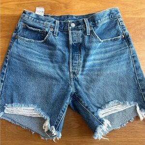 Levi's 501 Women's Shorts distressed high rise mid thigh long button fly 30
